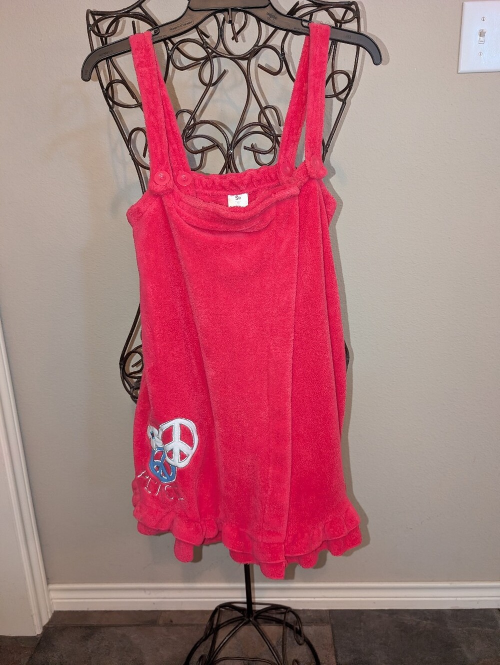 SO Hot Pink Plush Terry Robe Cover-Up with Peace Logo